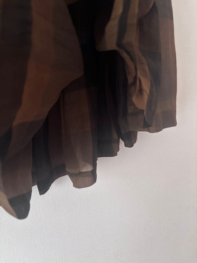 Yohji Yamamoto ブラウン チェック シアフレアスカート
