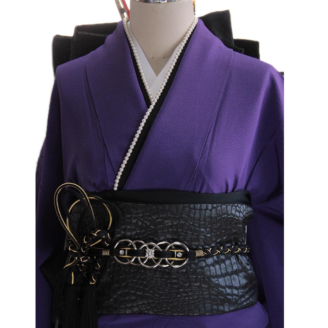 無地振袖・帯2点セット紫シンプル成人式帯新品ヴィンテージVintagePO18
