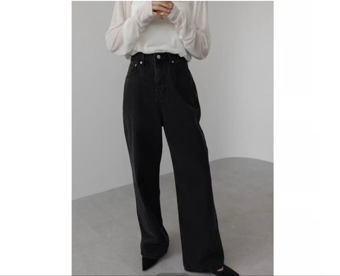 Na.e Wide Loose Jeans Black Mロング丈