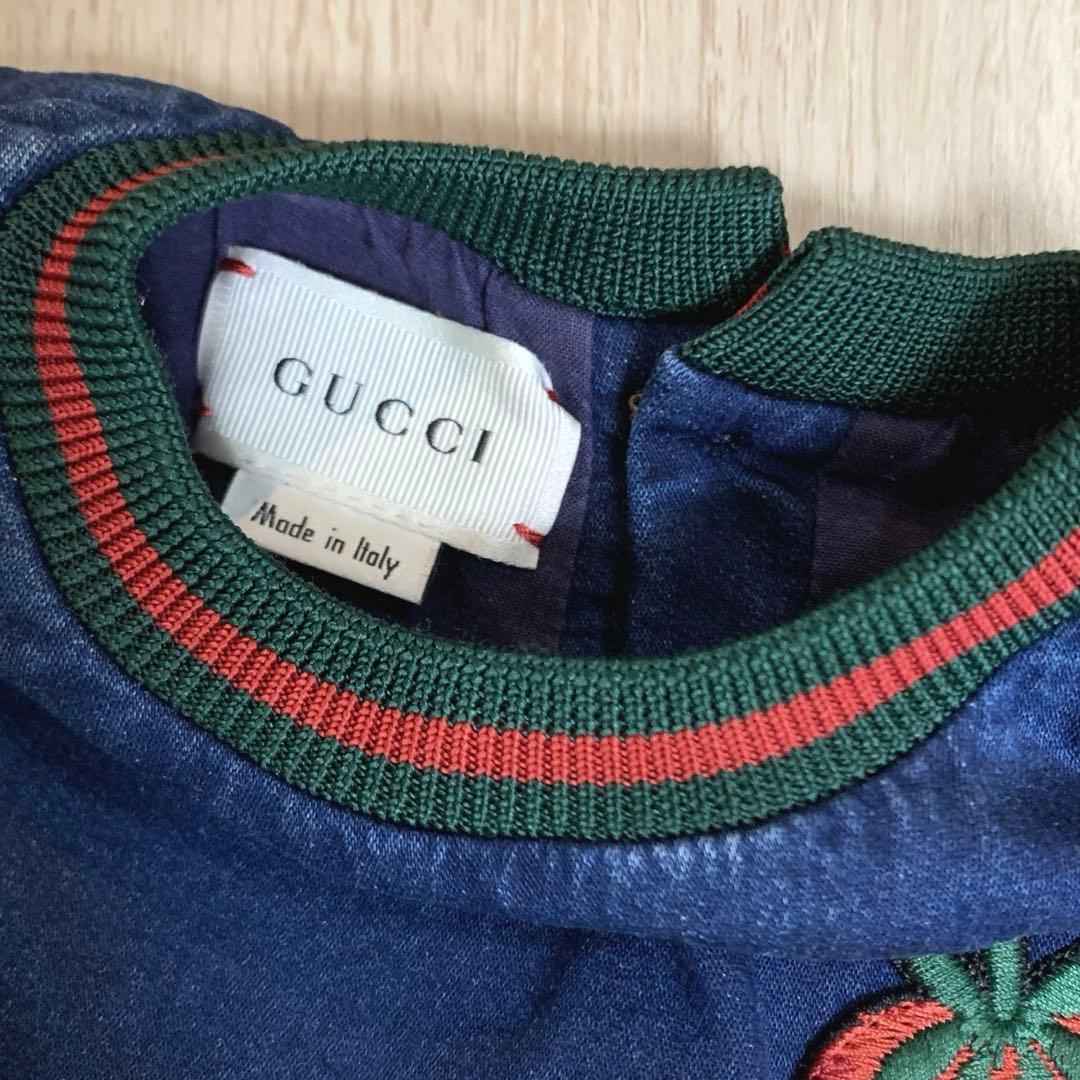 GUCCI ベビー ワンピース12-18m 80cm デニム　イチゴ
