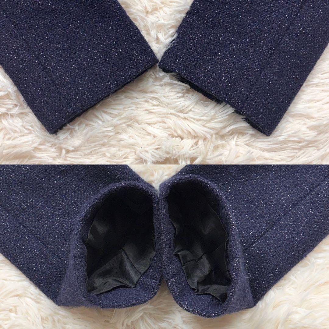 極美品 トッカ AILES ロングコート ノーカラー カシミヤ リボン 紺 S