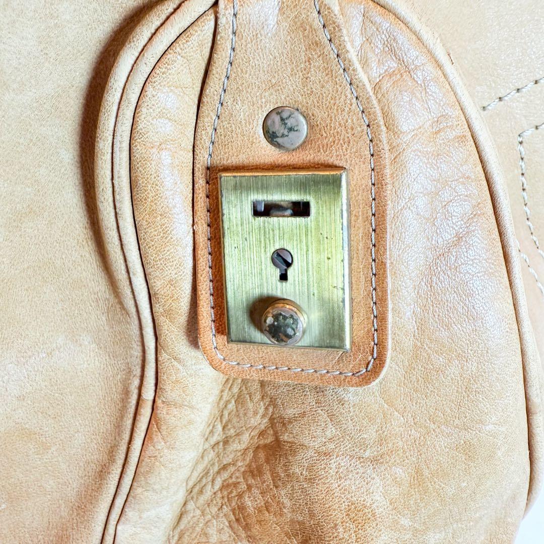 クロエ Chloé 本革 レザーボストンバッグ 大容量 ベージュ 鍵付 中古
