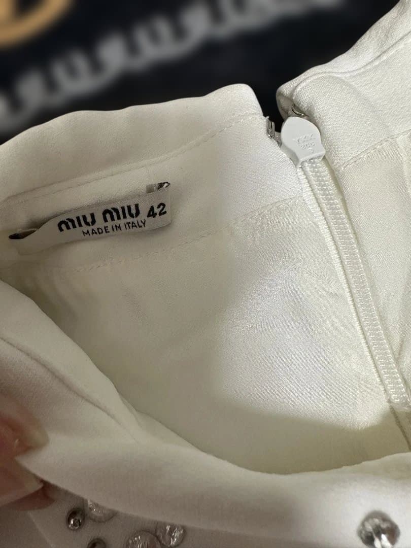 MIU MIU ホワイト ノースリーブ ワンピース 42
