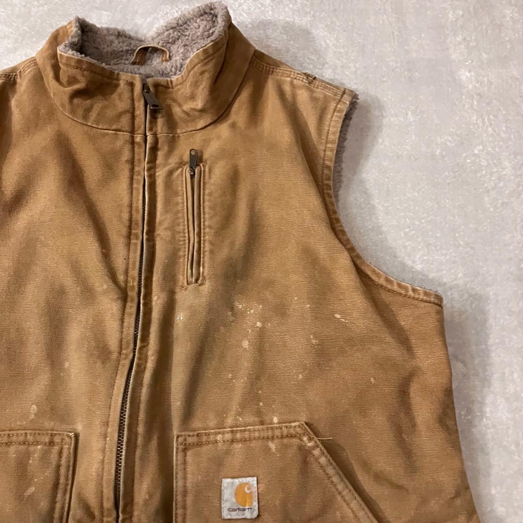 Carhartt ダックベスト 裏ボア ベージュ Lサイズメキシコ製　フェード