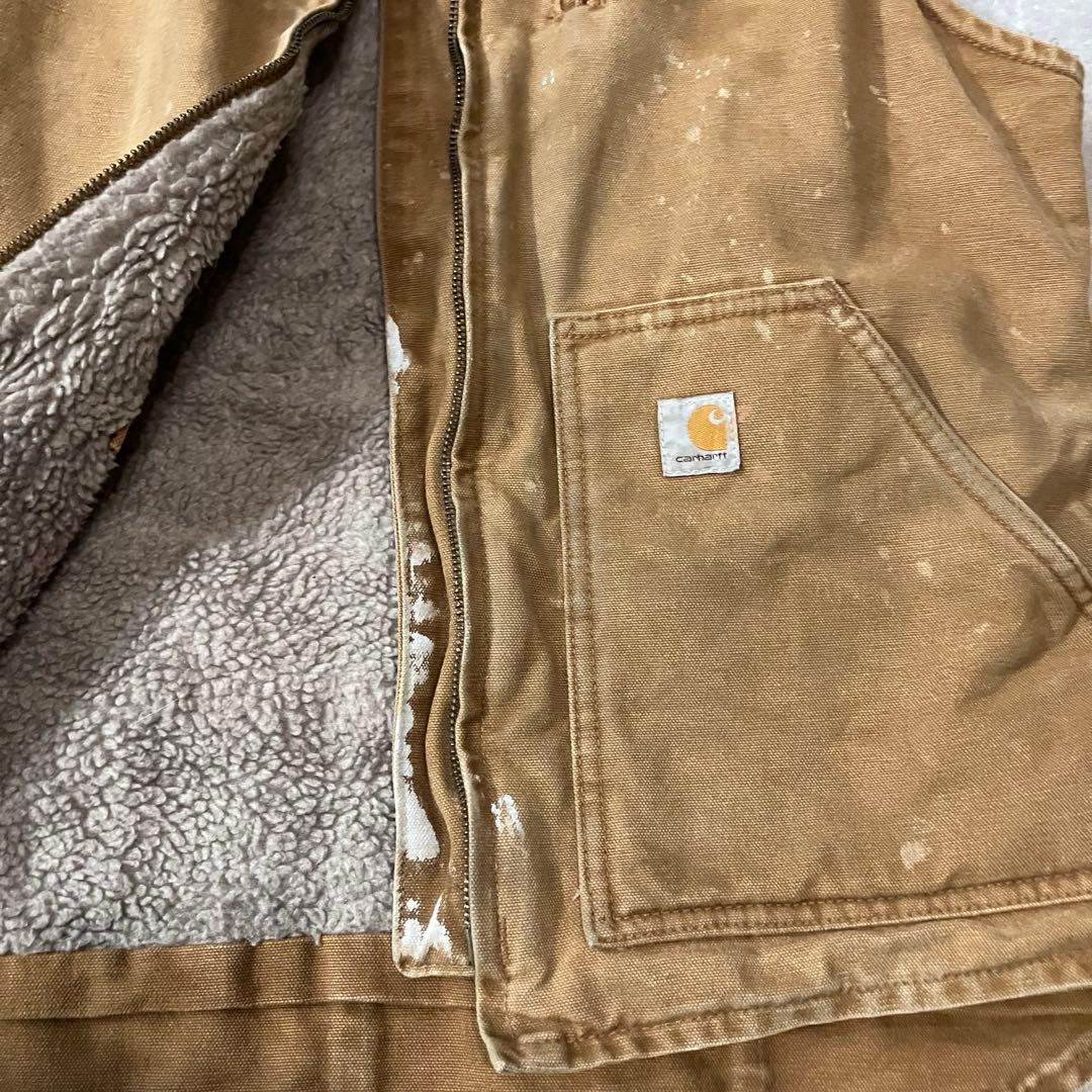 Carhartt ダックベスト 裏ボア ベージュ Lサイズメキシコ製　フェード