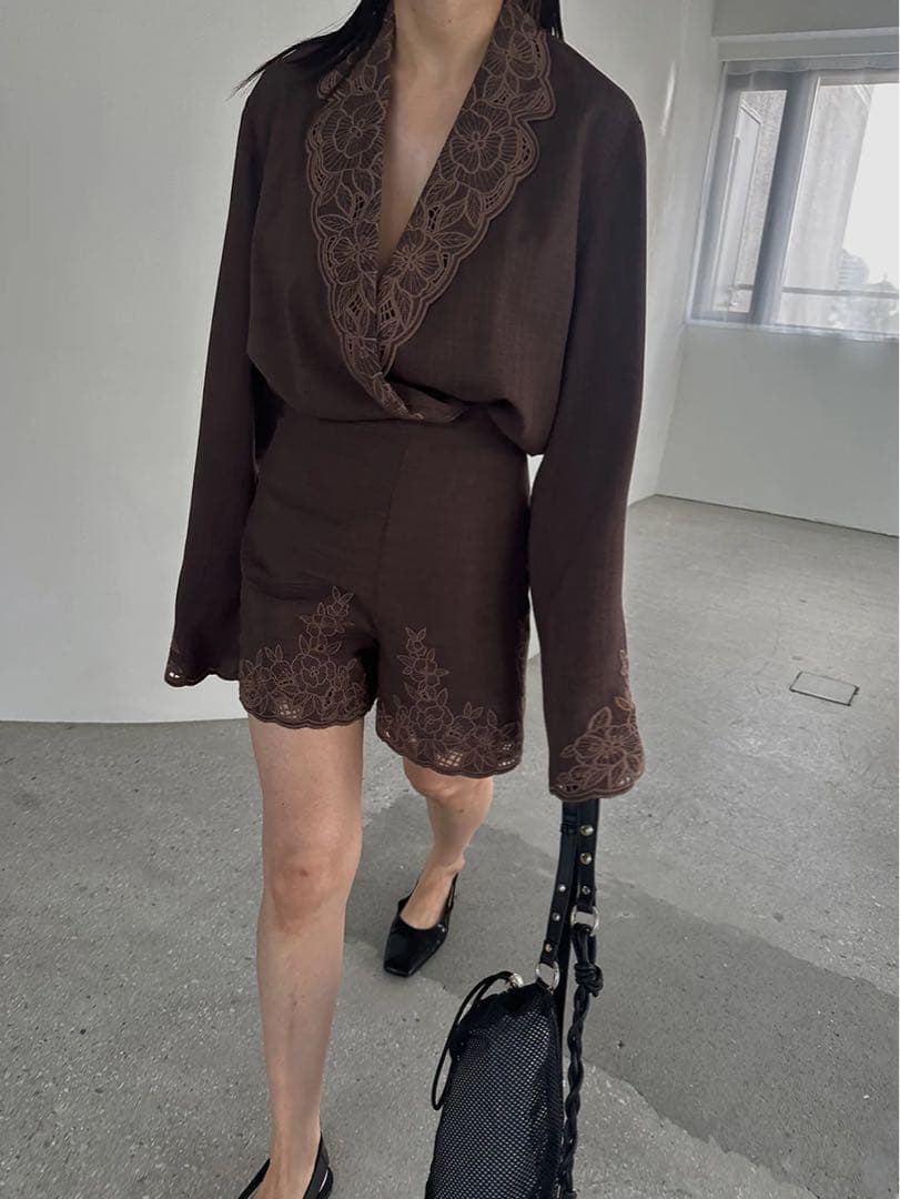 ジャケット・アウター MEDI LACE EMBROIDERY COLLAR JACKET