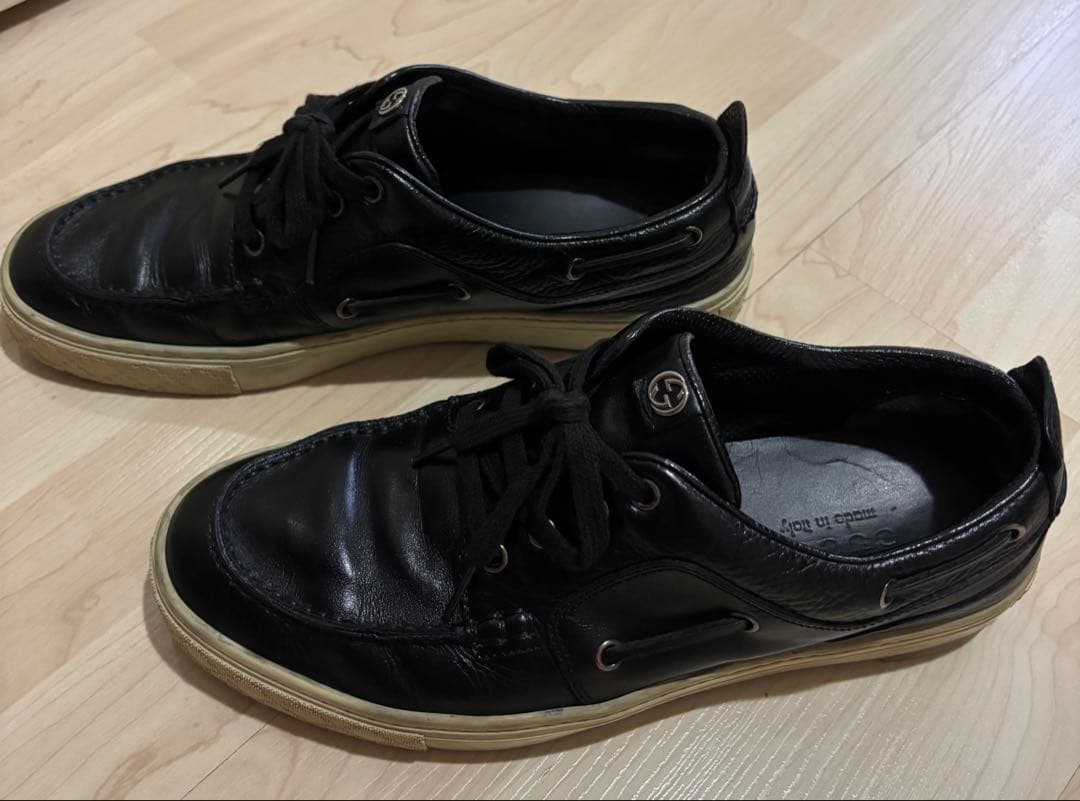 GUCCI ブラック レザー デッキシューズ