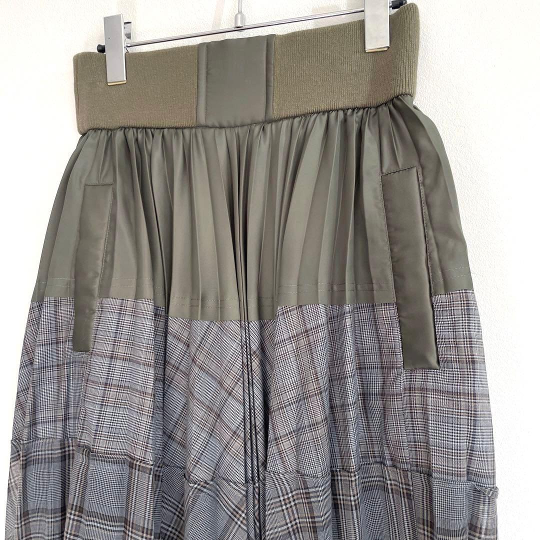 sacai22年ミックスチェックプリーツスカートグレードッキング1グレン