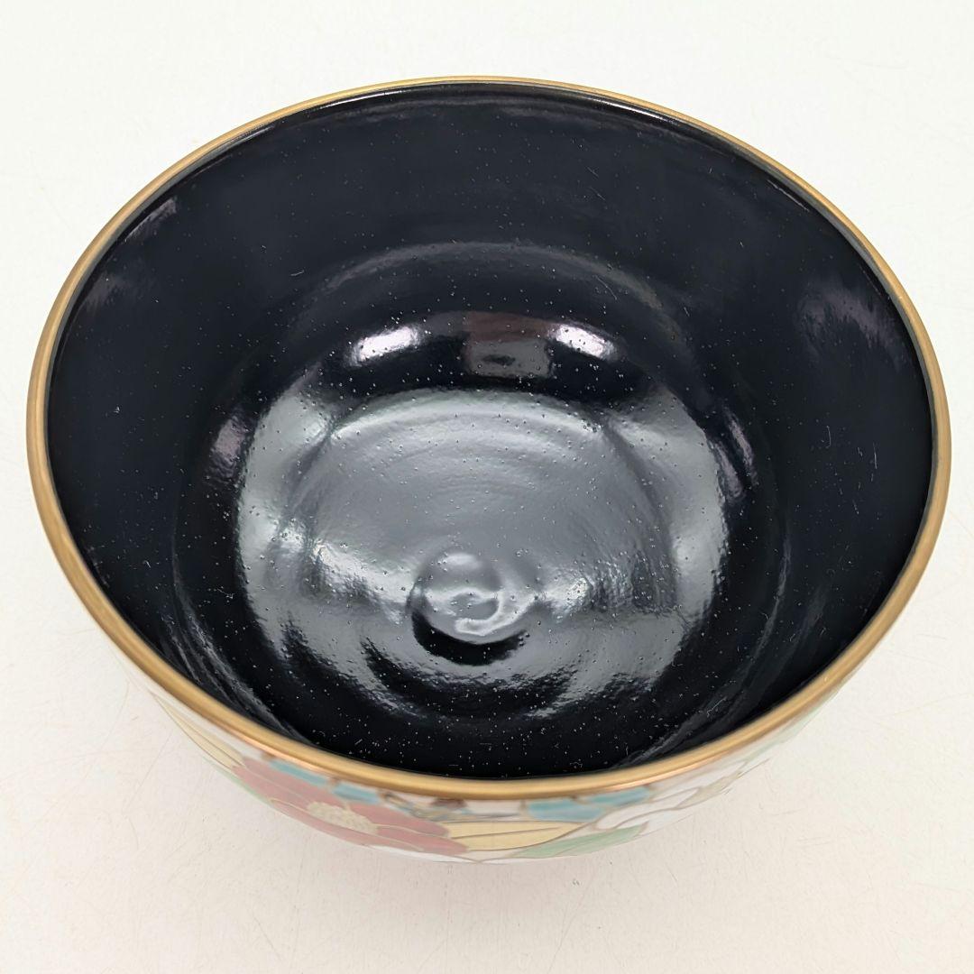 手塚景雲 京焼 色絵椿茶盌 共箱合布 清水焼 抹茶碗 抹茶茶碗 茶道具 茶器