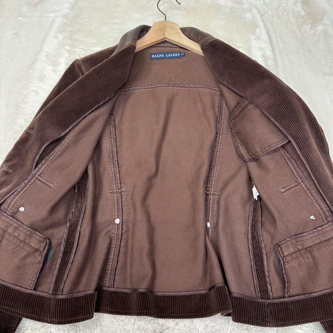 美品✨ラルフローレン 極上レザー襟切替 ベルト コーデュロイ ジャケット 11号