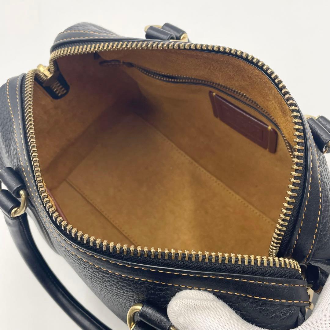 【美品】COACH ルビーサッチェル25 ナチュラルペブル ミニボストンバッグ黒