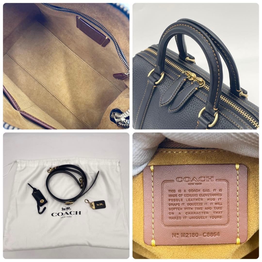 【美品】COACH ルビーサッチェル25 ナチュラルペブル ミニボストンバッグ黒