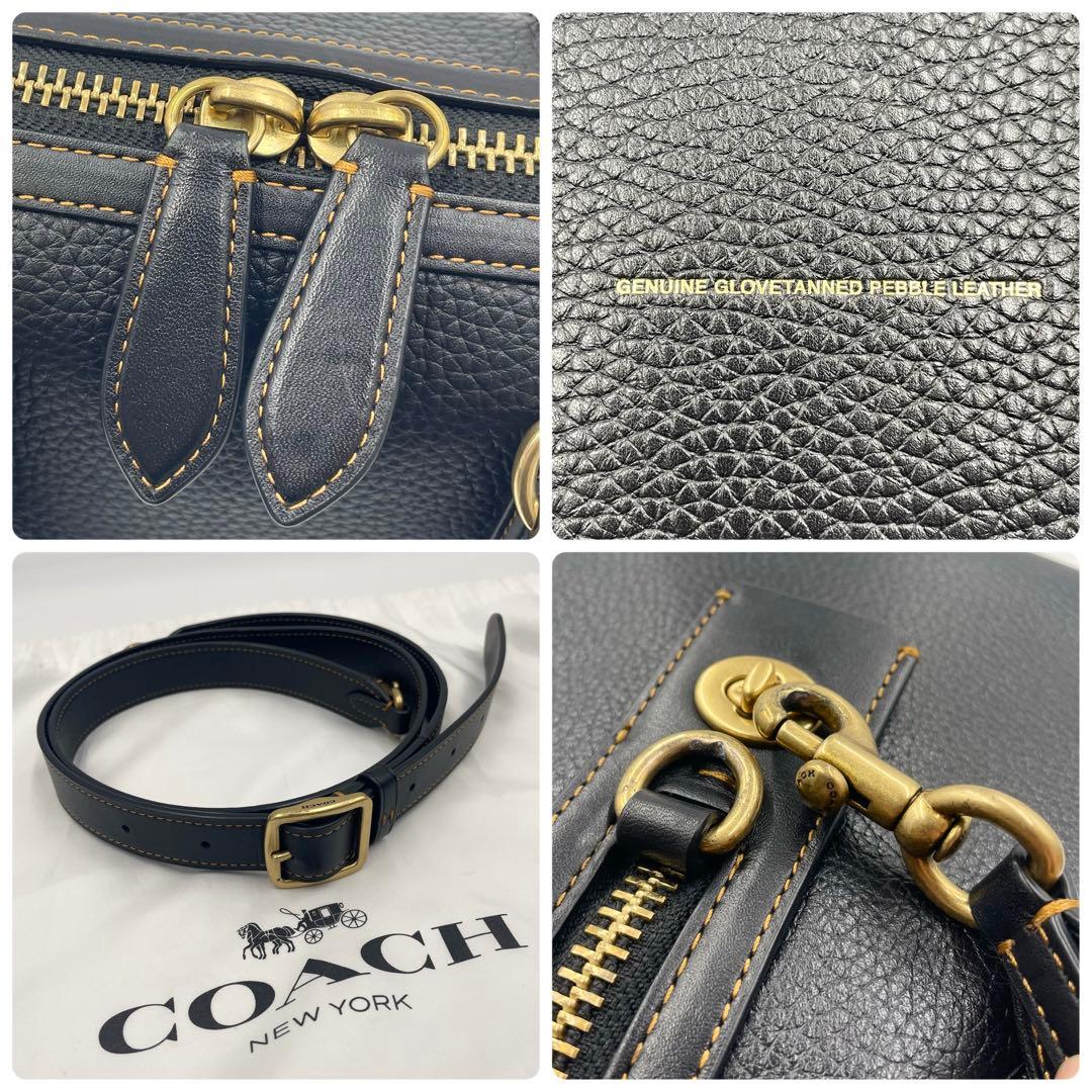 【美品】COACH ルビーサッチェル25 ナチュラルペブル ミニボストンバッグ黒
