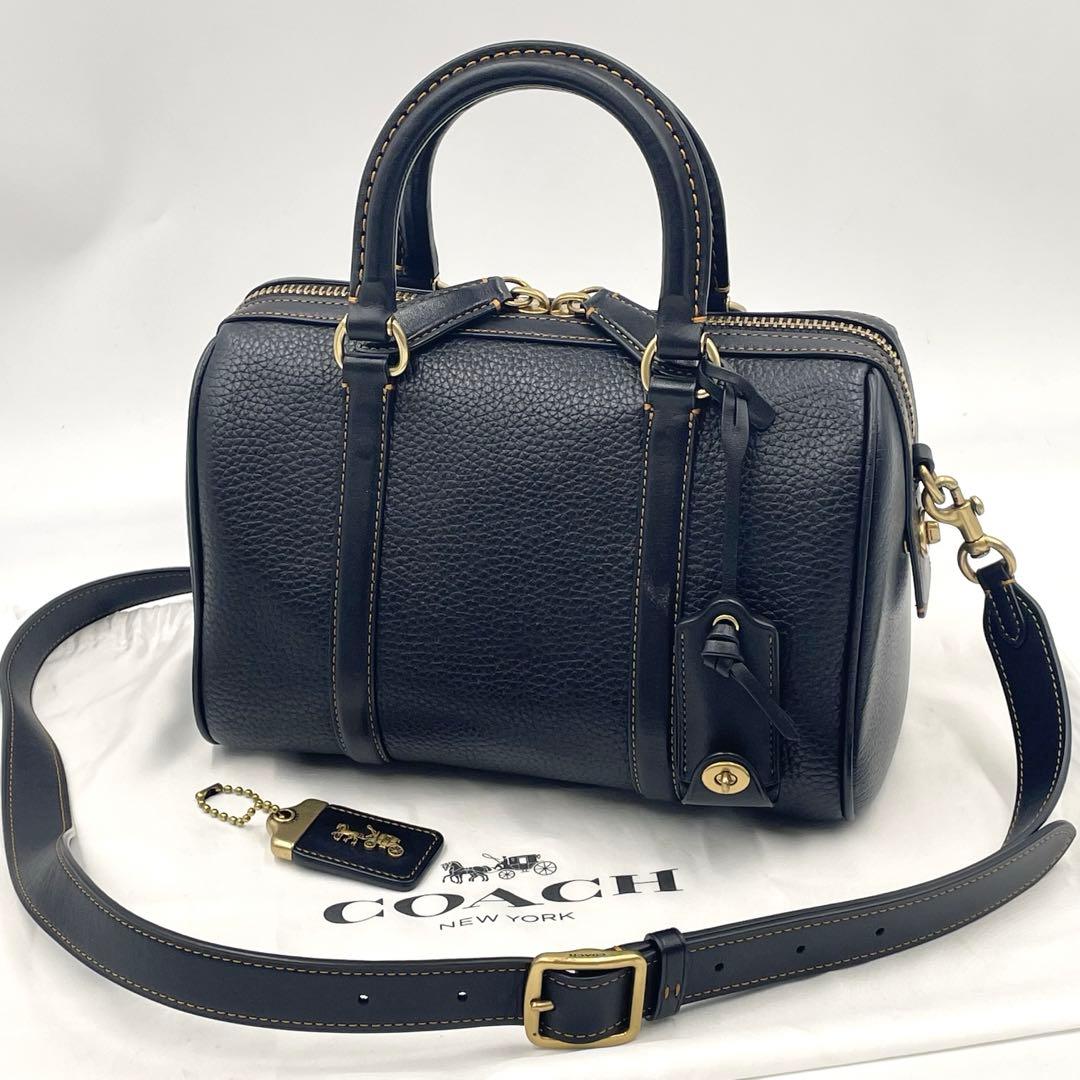 【美品】COACH ルビーサッチェル25 ナチュラルペブル ミニボストンバッグ黒