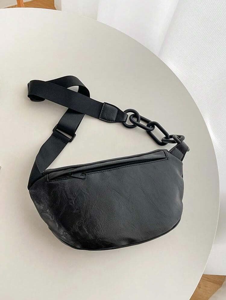 【おすすめ商品】レザーウエストバッグ　チェーン おしゃれ　ブラック