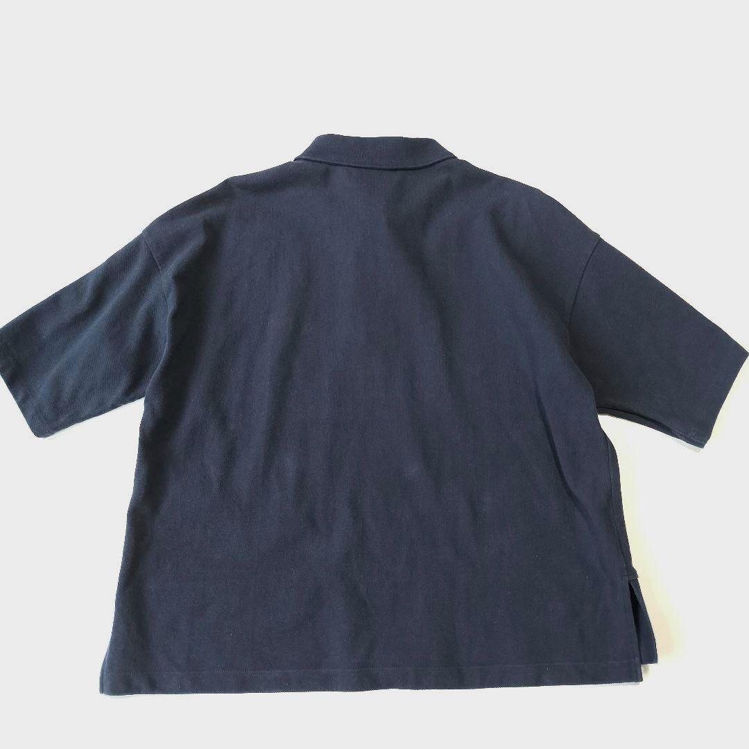 LACOSTE 日本製 ワイド ポロシャツ 鹿の子 ドロップ スリット 紺