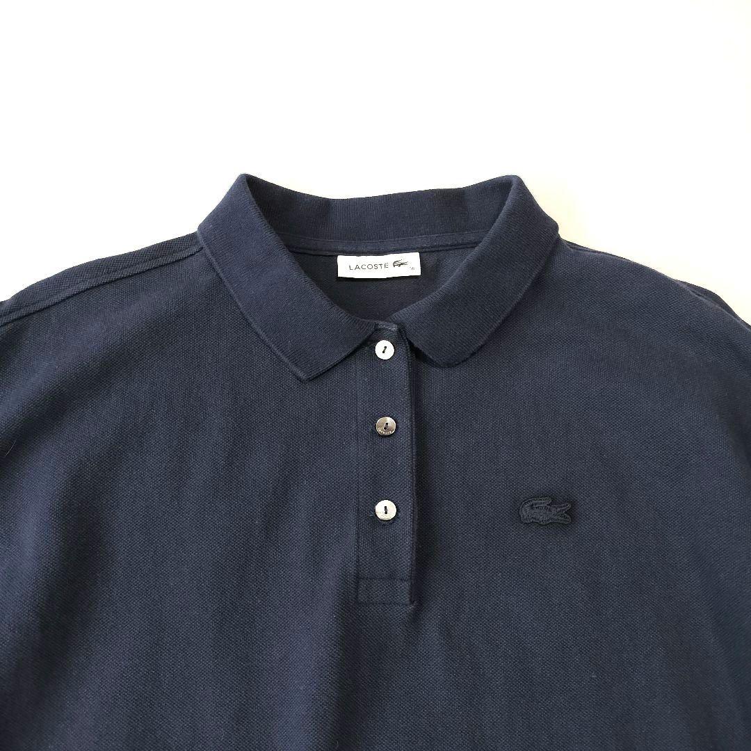 LACOSTE 日本製 ワイド ポロシャツ 鹿の子 ドロップ スリット 紺