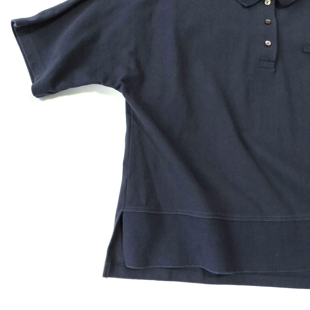 LACOSTE 日本製 ワイド ポロシャツ 鹿の子 ドロップ スリット 紺
