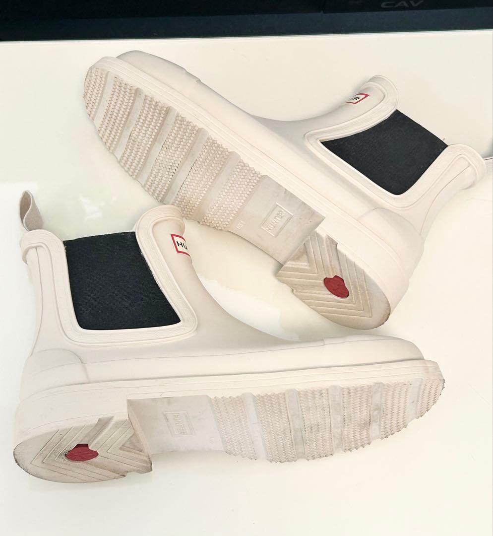 美品◎HUNTER オフホワイト チェルシーブーツ
