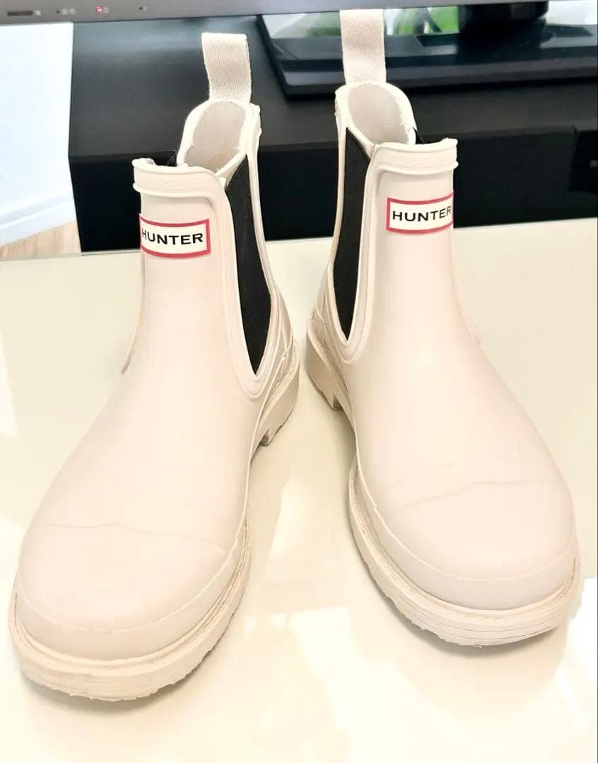 美品◎HUNTER オフホワイト チェルシーブーツ