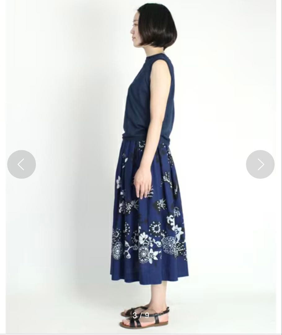 美品✨45R インディゴ不死鳥更紗スカート　ネイビー