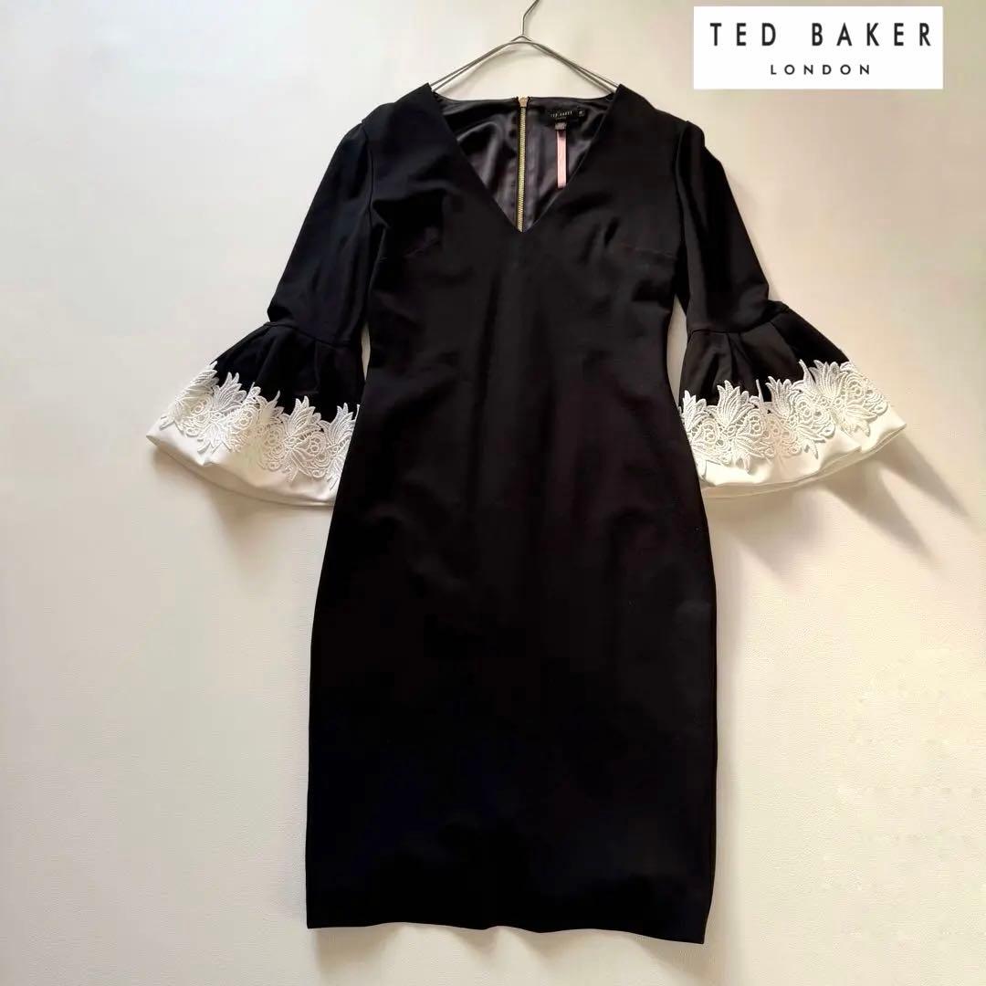 美品✨TED BAKER テッドベイカー　フレアスリーブ　ワンピース　刺繍　M