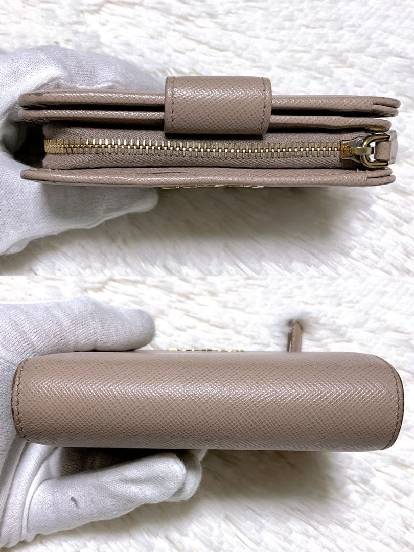 ♡付属品完備♡プラダ 二つ折り財布 サフィアーノレザー ゴールド金具 ベージュ