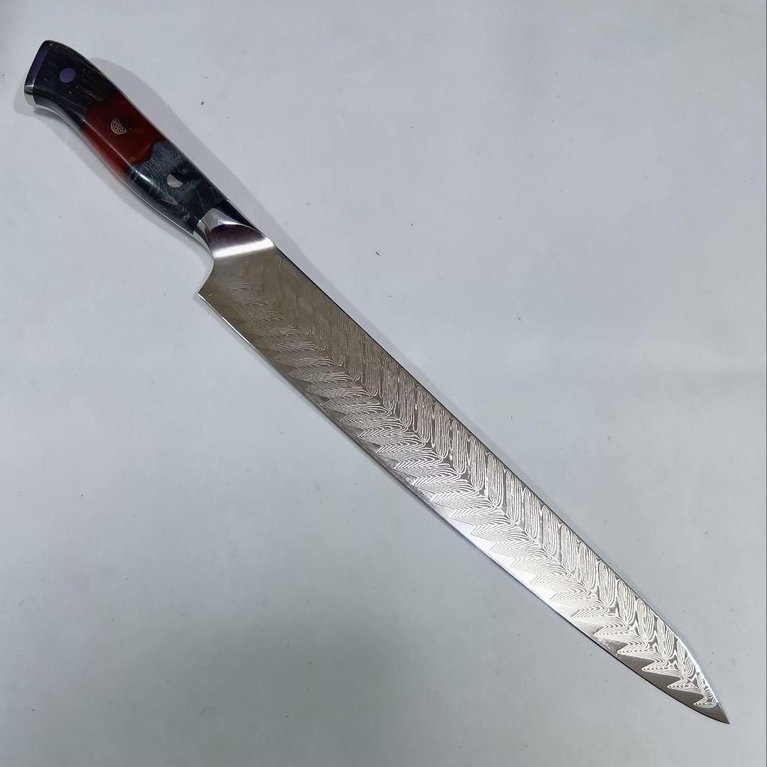 V金10号 67層ダマスカス 切付 筋引 柳刃 刺身 ９寸 包丁 エポキシ樹脂柄