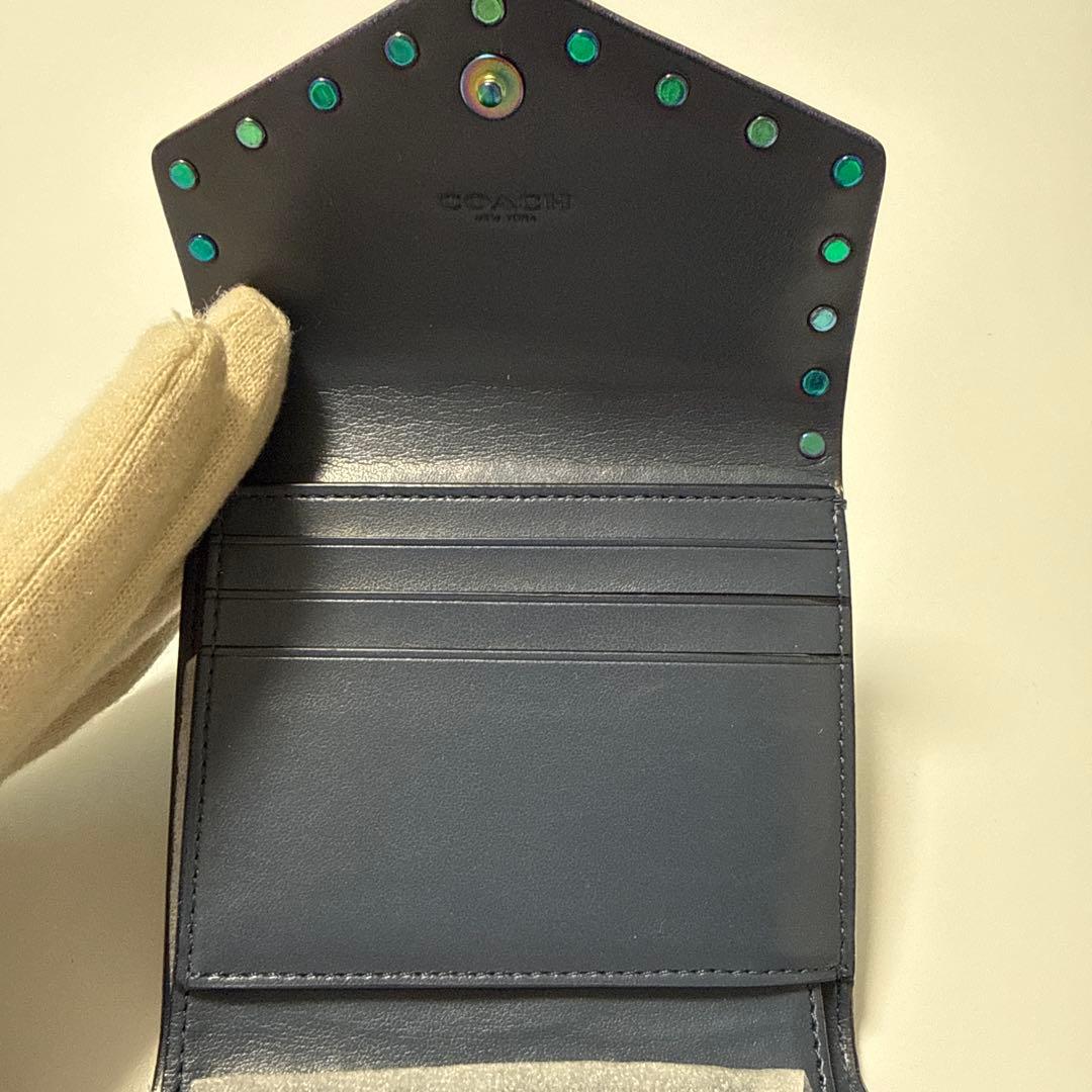 【新品未使用】 COACH 三つ折り財布 ネイビー/ライトブルー