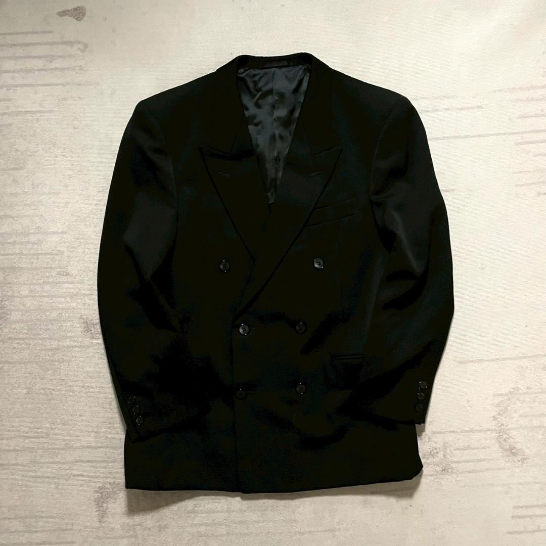 超美品 90's オールブラック ダブルブレスト 漆黒 ウール ツータック