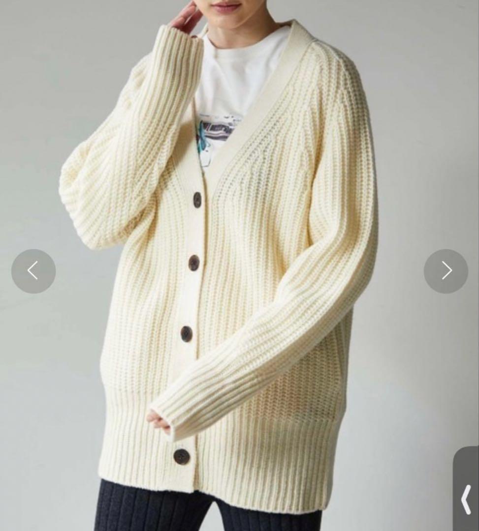 美品▲TICCA ティッカ//ウールカーディガン▲アイボリー　ゆったり