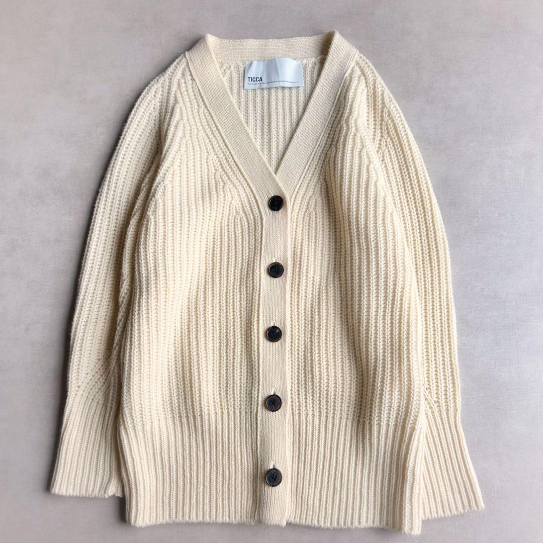美品▲TICCA ティッカ//ウールカーディガン▲アイボリー　ゆったり