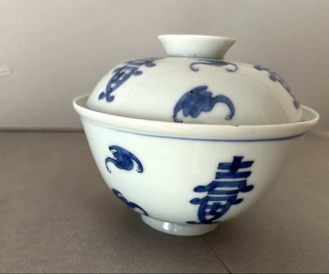 手書き 蓋茶碗 良質磁器 超薄造 中国美術 唐物 清朝清代 青花 染付 古伊万里