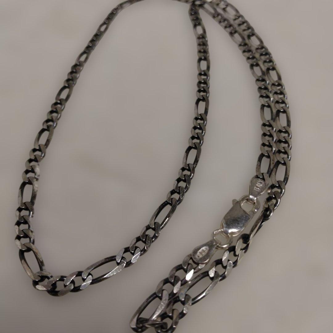 シルバー 925 50cm 4mm 燻し　フィガロ　チェーン　ネックレス　刻印