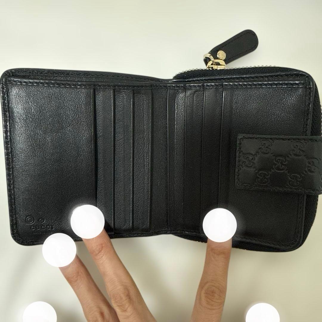 【美品】GUCCI 二つ折り 財布 マイクロ グッチシマ GG柄 レザー 黒色