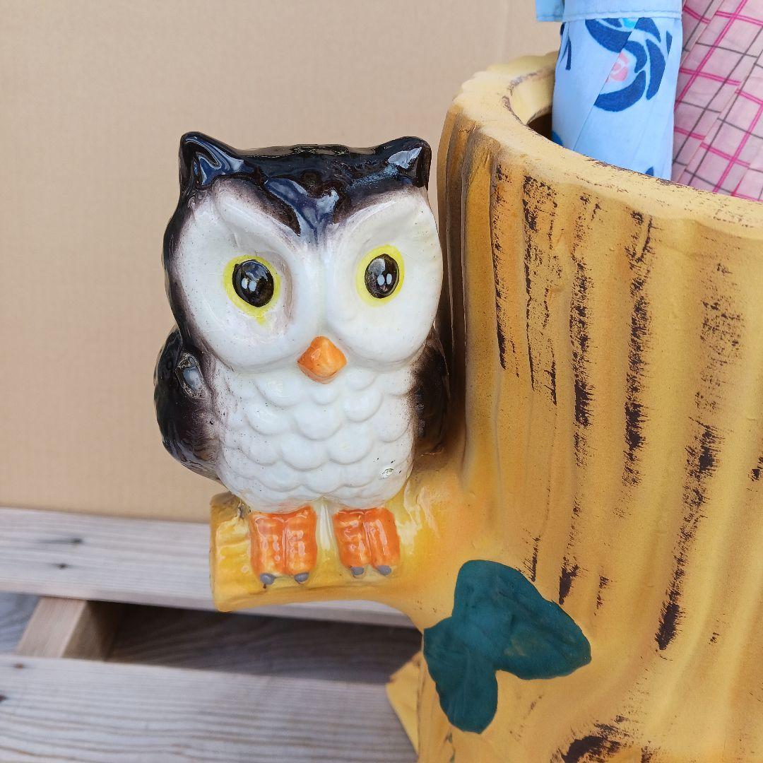 新品　陶器　傘立て　フクロウ　親子　オウル　オブジェ　縁起物　福が来る　717