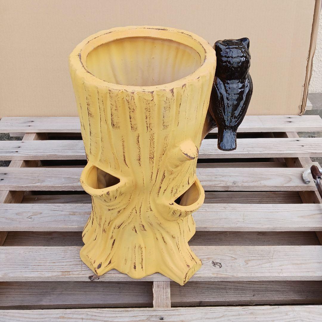 新品　陶器　傘立て　フクロウ　親子　オウル　オブジェ　縁起物　福が来る　717