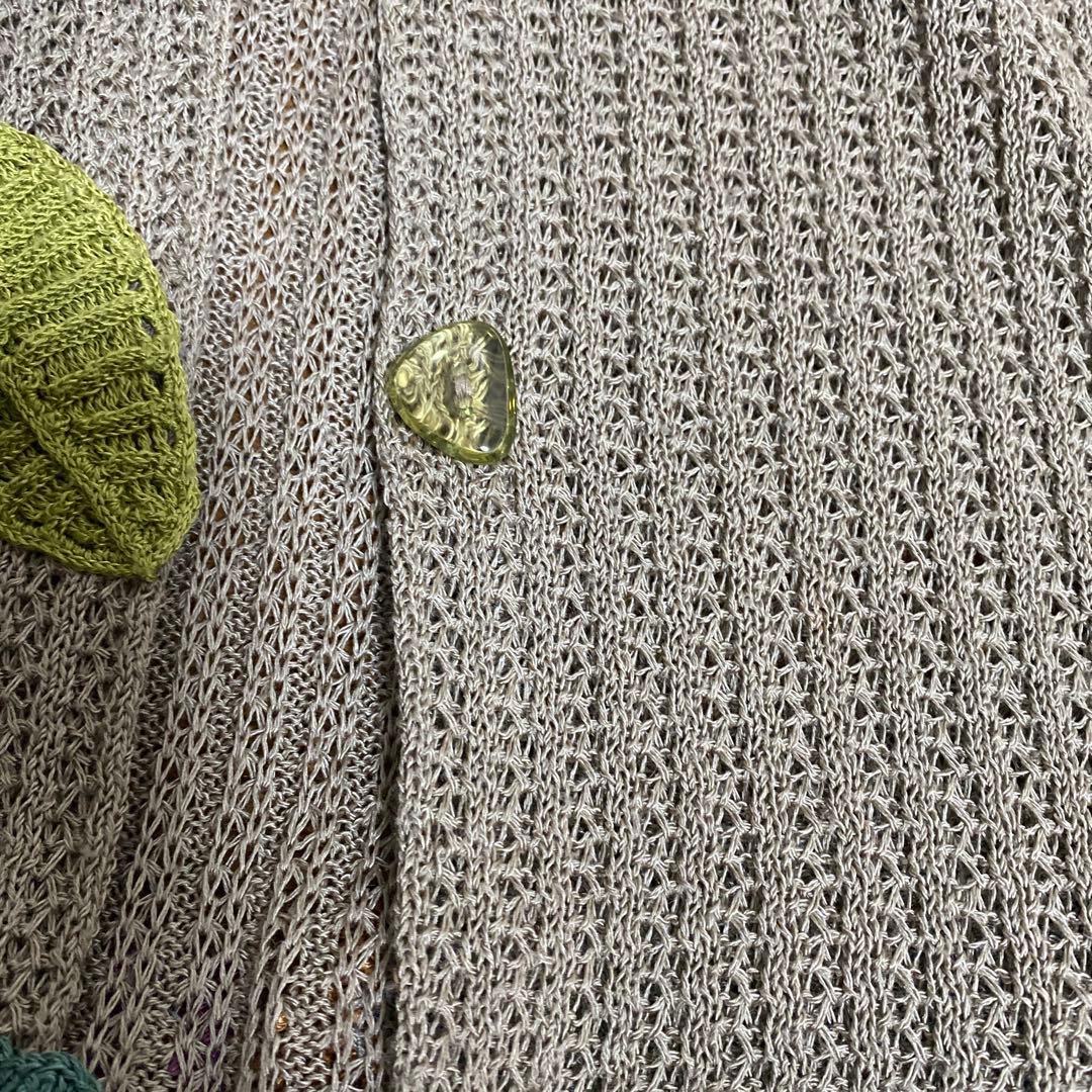花と葉の刺繍 グレー ニットカーディガン