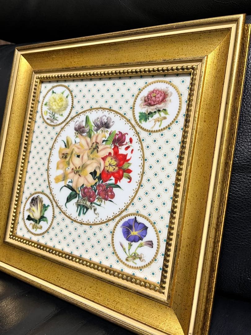 ♦︎モモたろう♦︎新品未使用品♦︎ウェッジウッド陶板額装＊花