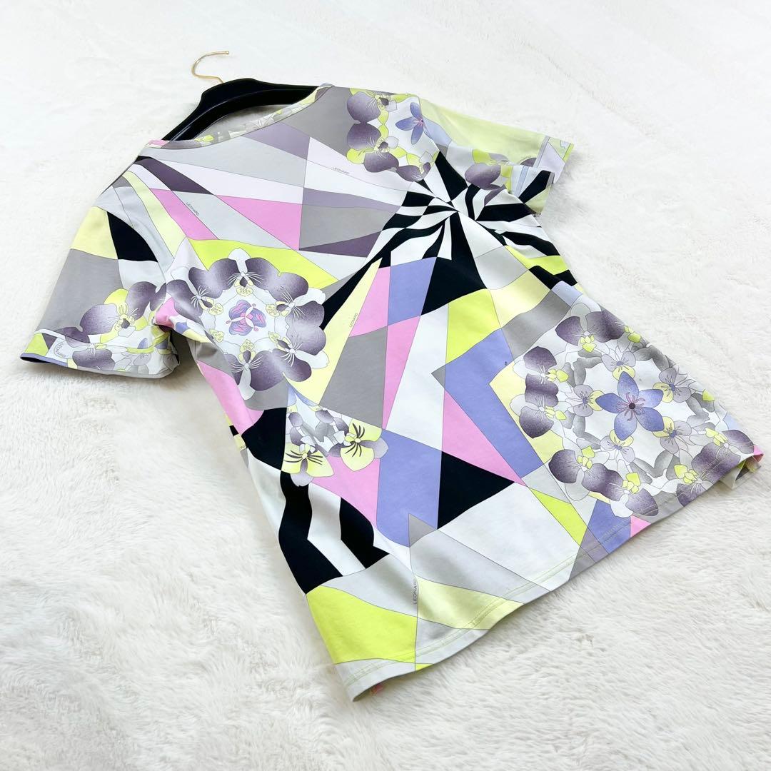 【レオナールスポーツ】コットンクルーネックTシャツ☆花柄モザイク☆カラフル☆XL