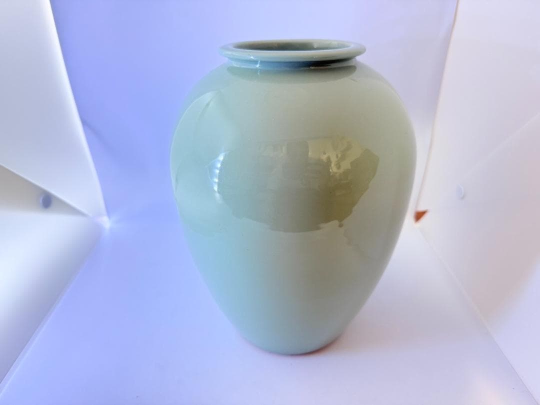 青磁 花瓶 鶴図 落款あり 年代不明 骨董 美術品 置物 花入れ アンティーク