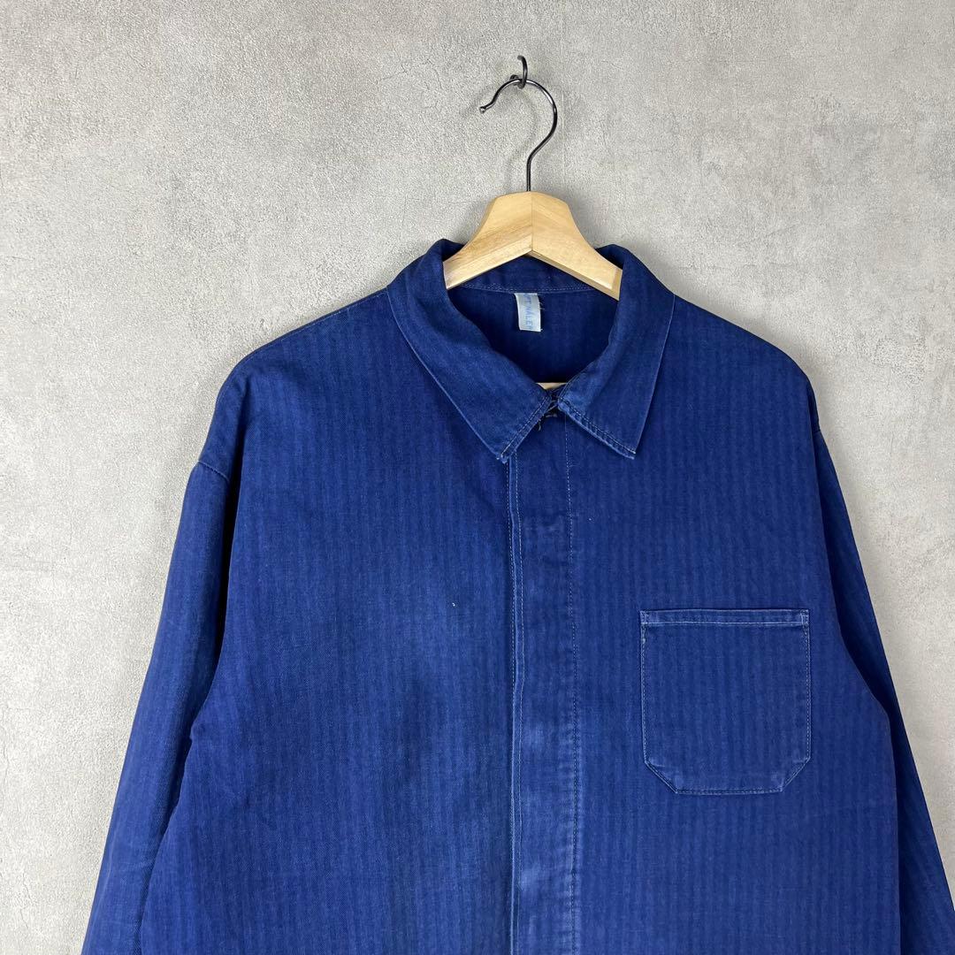 ユーロ古着 紺色 ヘリンボーン ワークジャケット カバーオール vintage