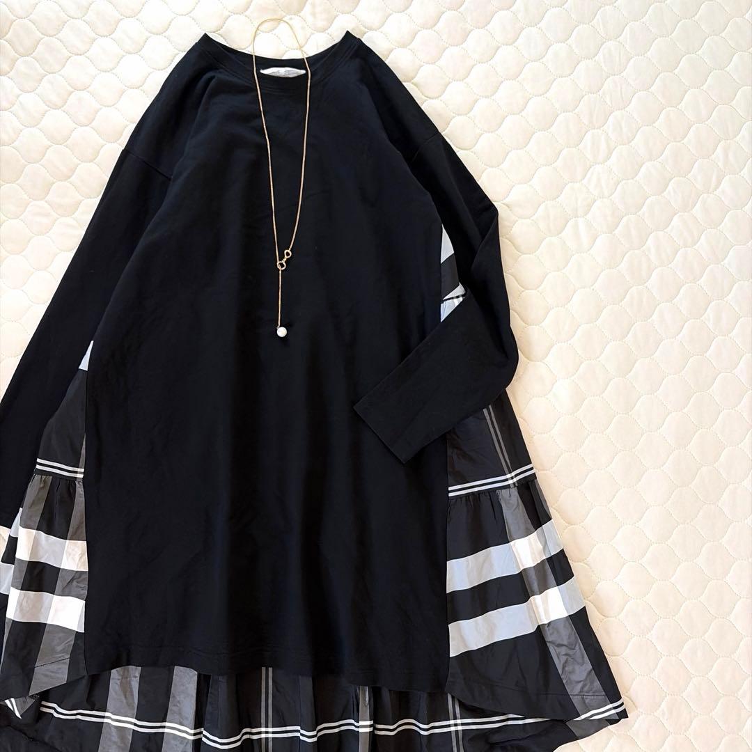 【極美品】BEARDSLEY✴︎タフタビッグチェックワンピース　ブラック