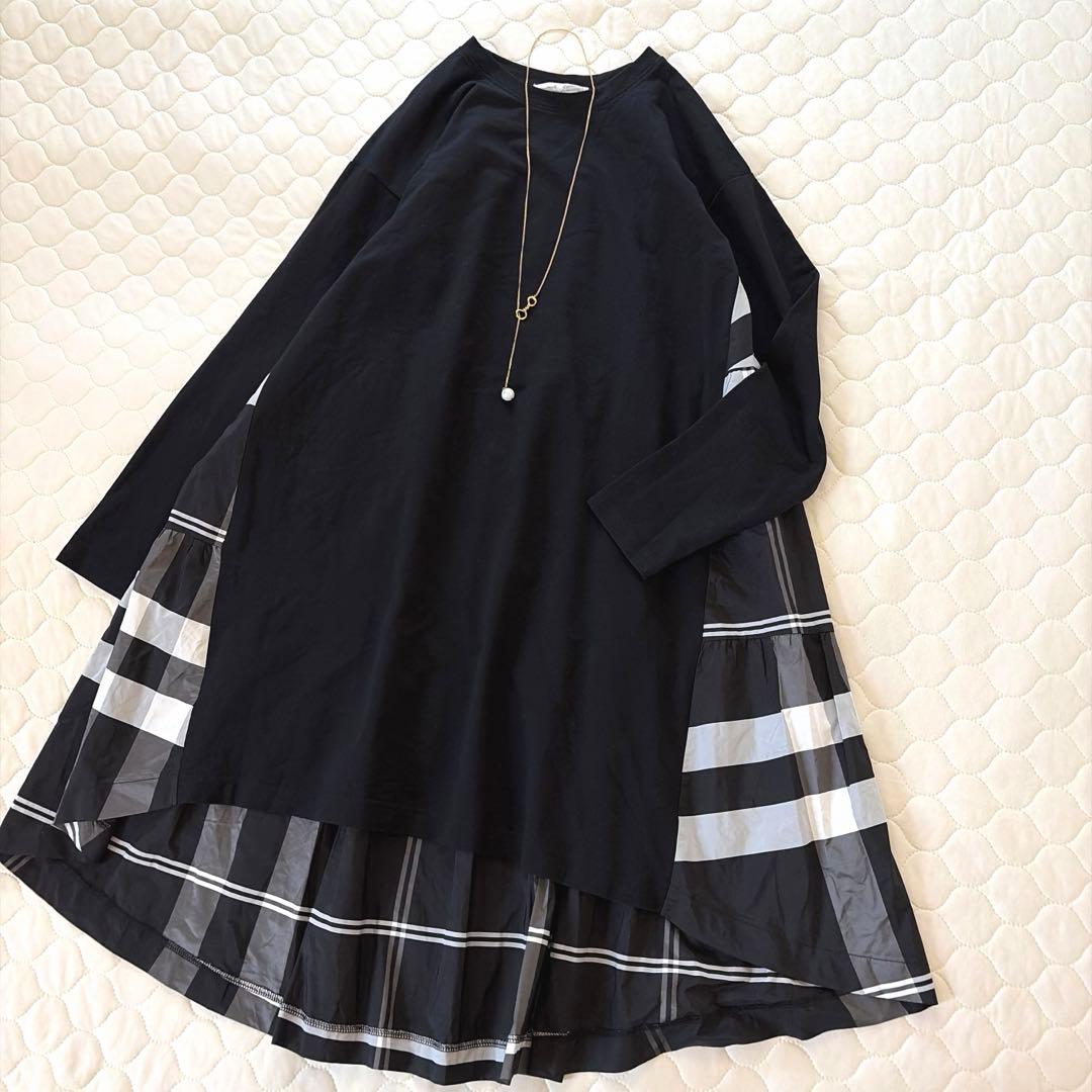 【極美品】BEARDSLEY✴︎タフタビッグチェックワンピース　ブラック
