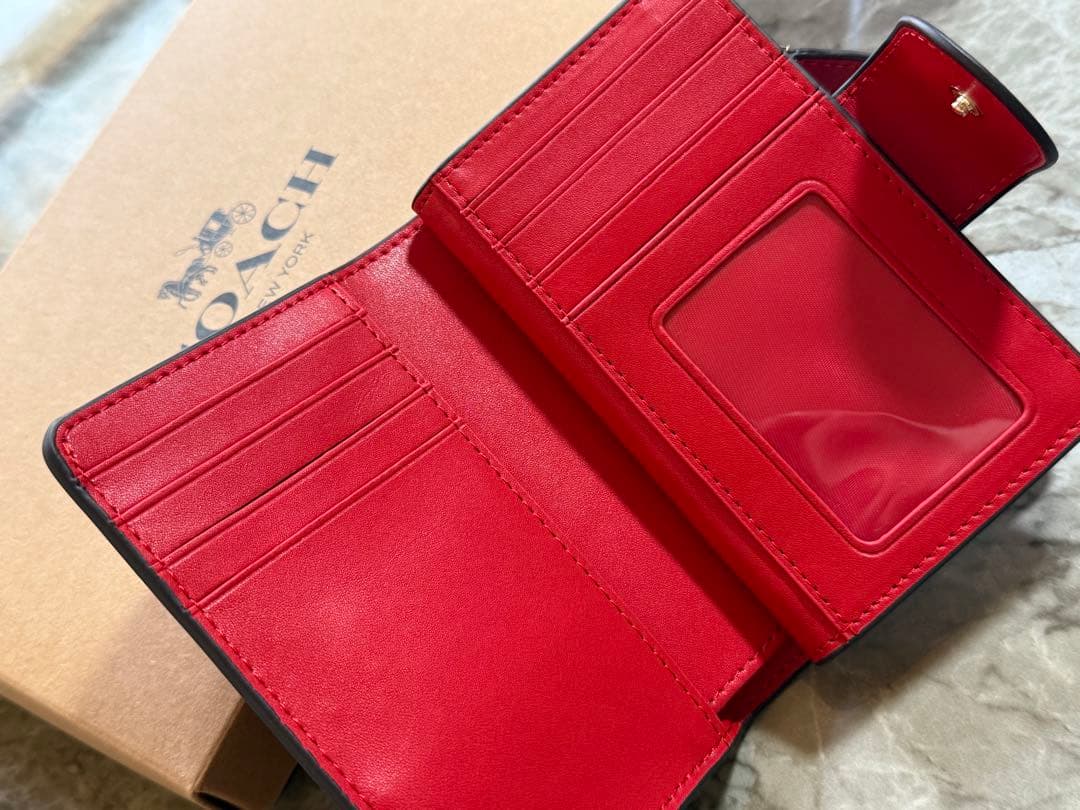 COACH 二つ折り財布 ブラウン/レッド