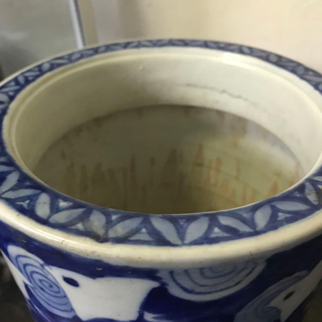 美品　陶器　年代物　鉢　火鉢　手炙り　古道具　染付の絵柄が可愛い　鉢カバーにも