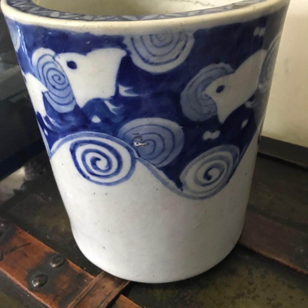 美品　陶器　年代物　鉢　火鉢　手炙り　古道具　染付の絵柄が可愛い　鉢カバーにも