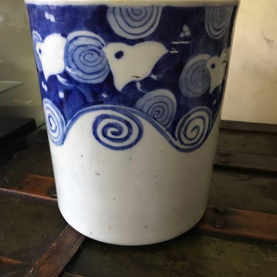 美品　陶器　年代物　鉢　火鉢　手炙り　古道具　染付の絵柄が可愛い　鉢カバーにも