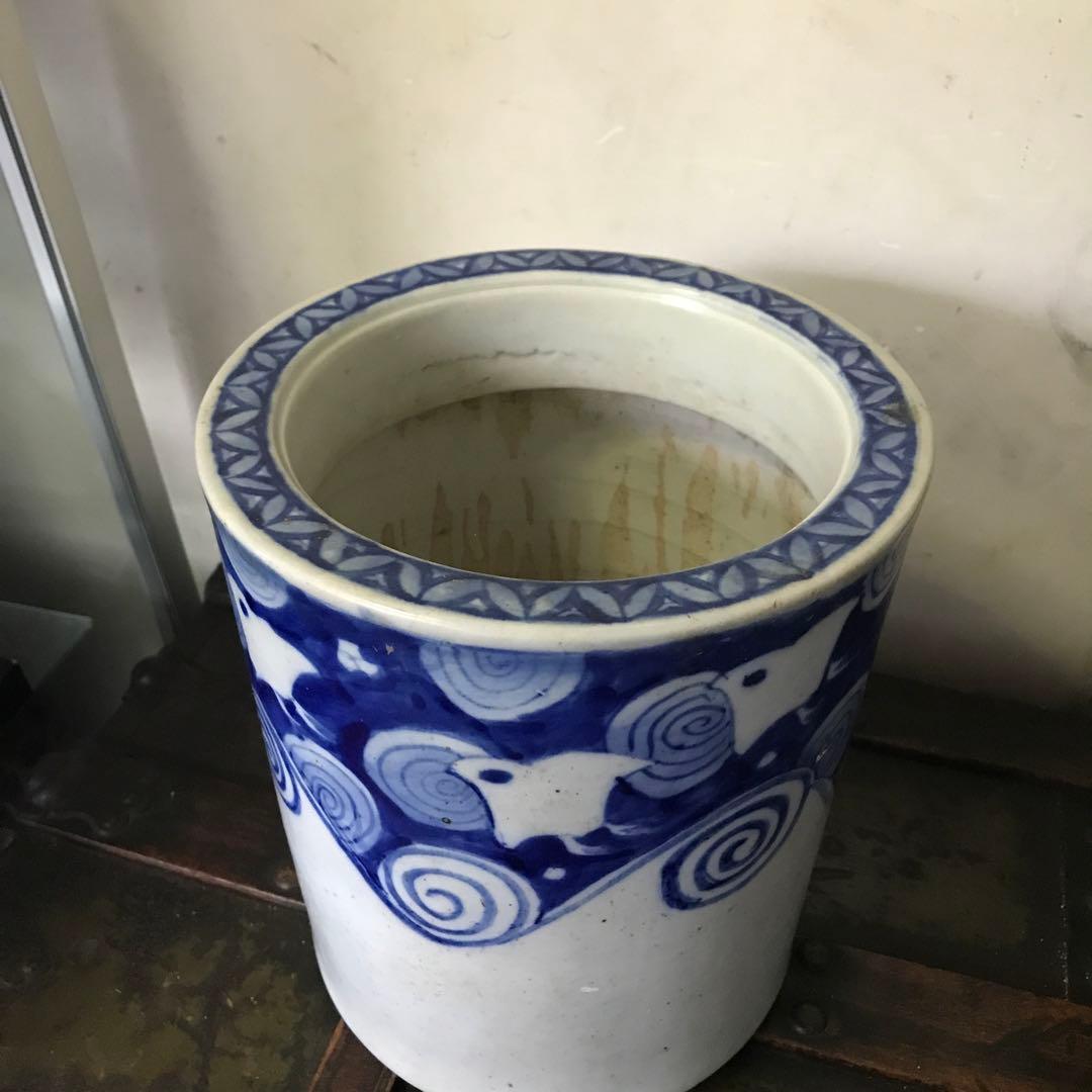 美品　陶器　年代物　鉢　火鉢　手炙り　古道具　染付の絵柄が可愛い　鉢カバーにも