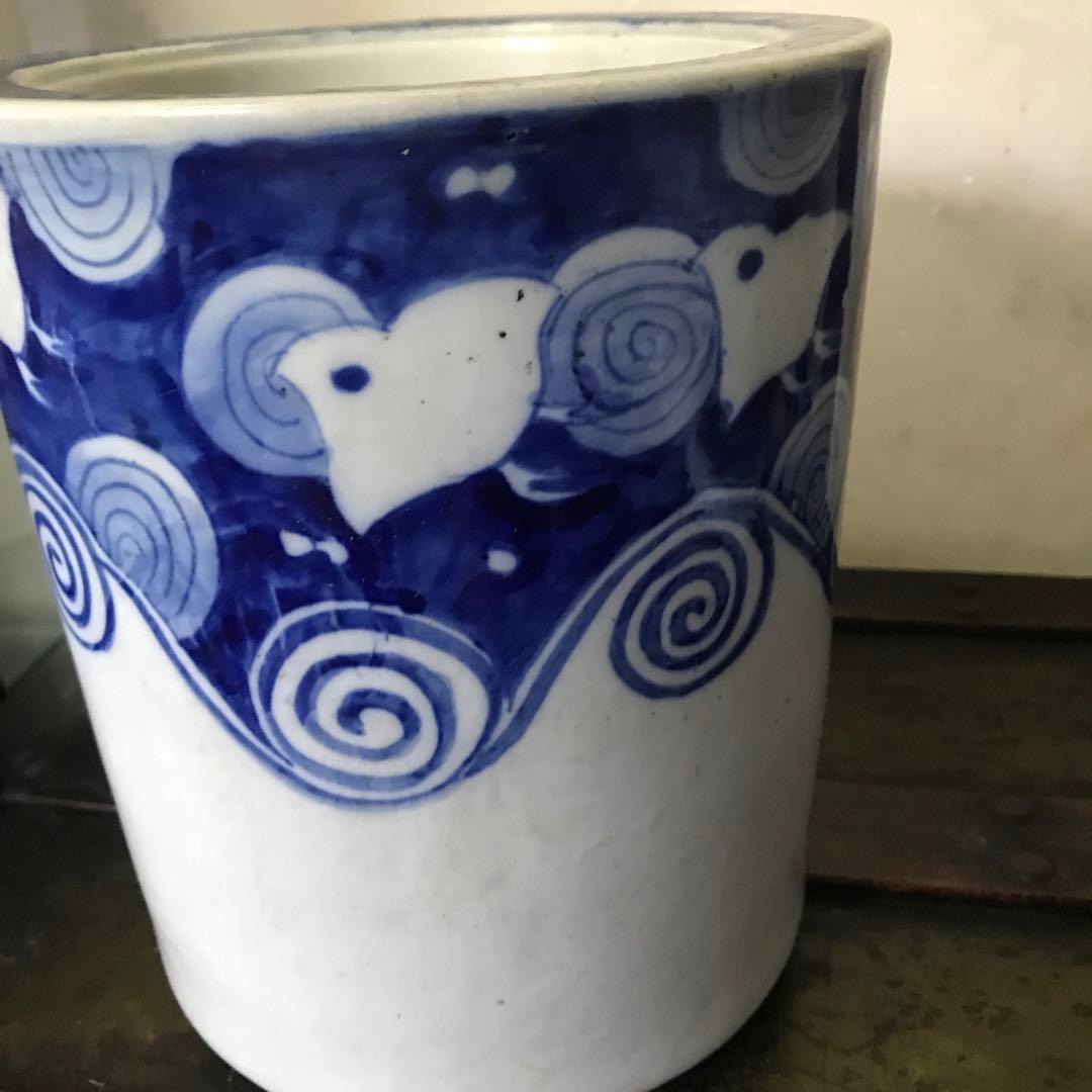 美品　陶器　年代物　鉢　火鉢　手炙り　古道具　染付の絵柄が可愛い　鉢カバーにも